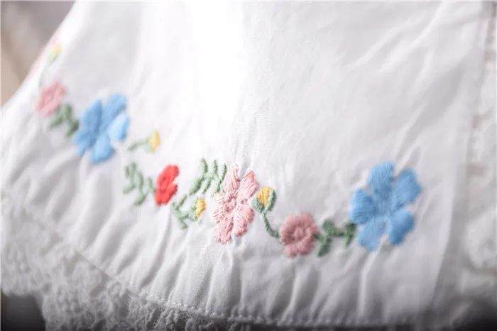 

2020 New Autumn Women Cotton White Shirt Japan Style Mori Girl Lace Embroidery Peter Pan Collar Long Sleeve Blouse