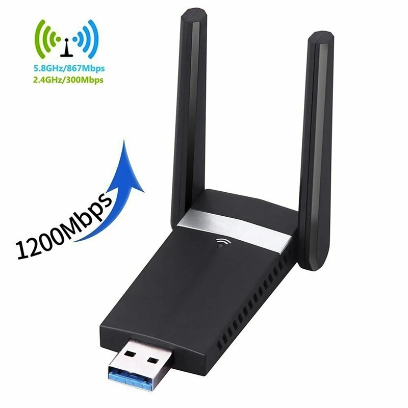 

1200Mbps Wireless WIFI Adapter with 2DBi Antenna USB3.0 Dual Band 802.11Acbgn 2.4G/5GHz Gigabit for Laptop Desktop Computer