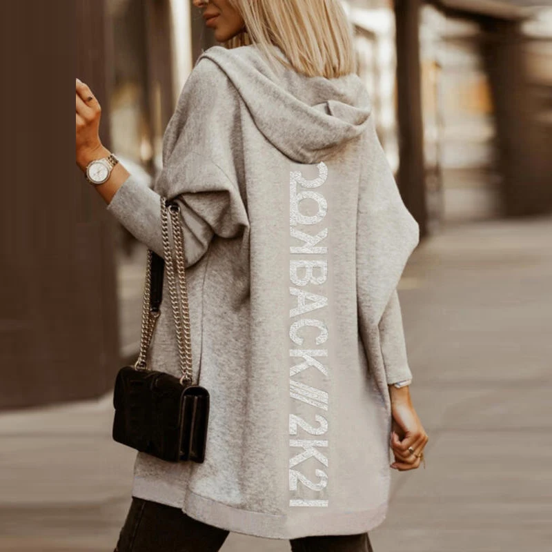 

Women New Fashion Autumn Loose Woolen Coat Winter Long Sleeve Casual Hooded Top Outwear Patchwork Letter Leopard Coat Streetwear