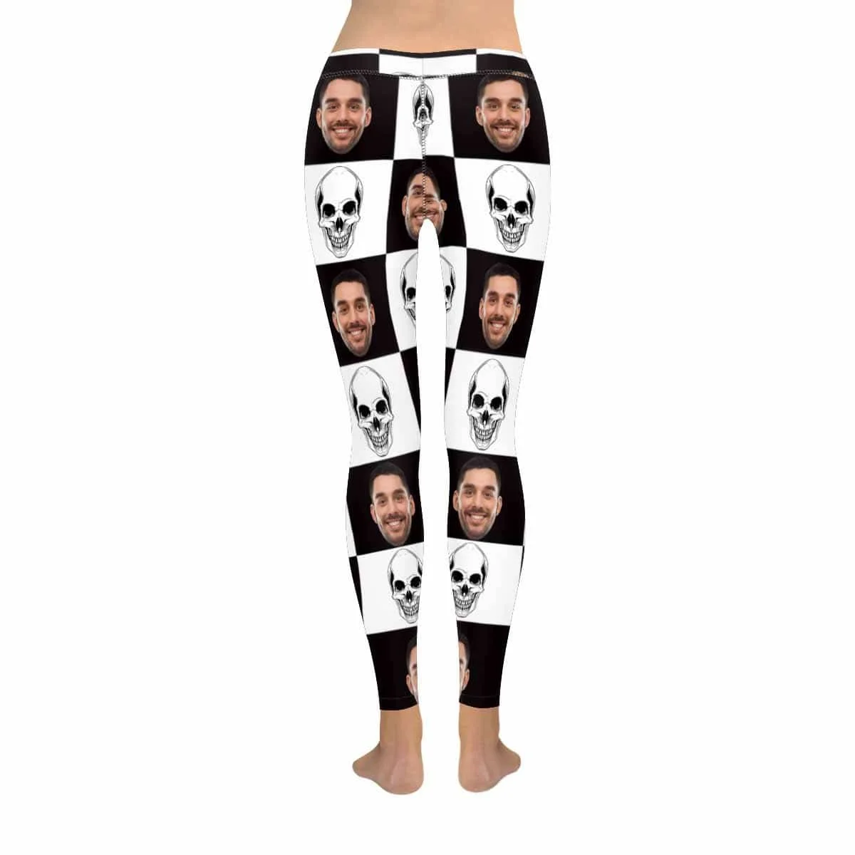

Custom Boyfriend Face Black & White Skull Grid All-Over Low Rise Leggings