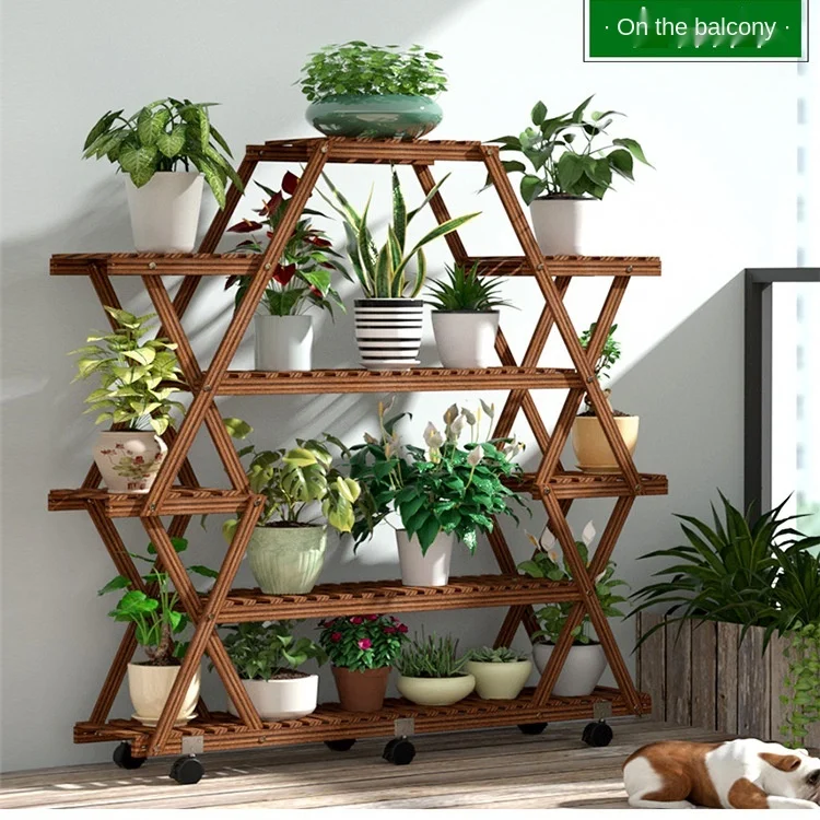 Multi layer Indoor Balcony Flower Rack Shelf Fashion Household Solid Wood Floor Type Succulent Green Radish Pot | Обустройство дома