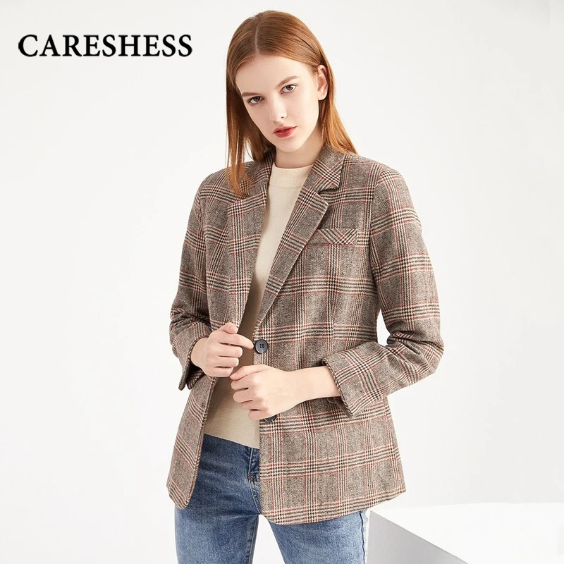 

CARESHESS 2021 весенняя и осенняя Повседневная Женская куртка маленький костюм однобортный женский легкий популярный костюм из твида