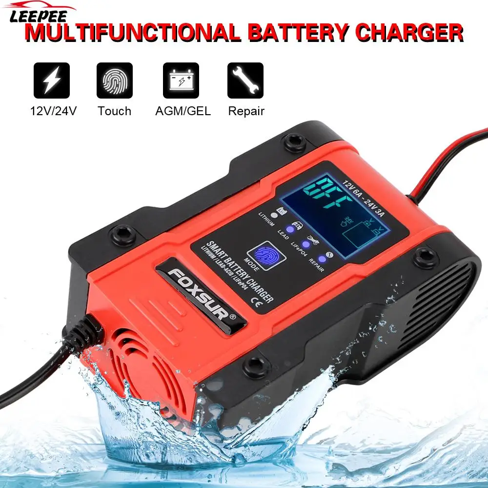 

Зарядное устройство для автомобильных и мотоциклетных аккумуляторов 12-24 в 6 А, свинцово-кислотная батарея Agm Gel, умный импульсный ремонтный в...