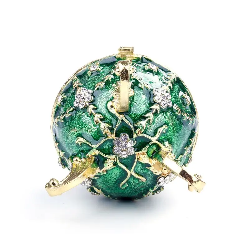 

Green Faberge-Egg Hand Painted Jewelry Trinket Box Gift for Easter Home Decor