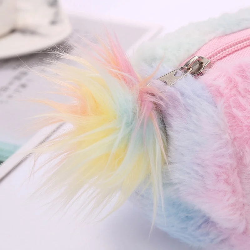 

Plush Winter Cotton Pencil Case Soft Stuffed Dolls Unicorn Plush Pencil Case Girl Gift Cartoon Colorful Unicorn Stationery Bag
