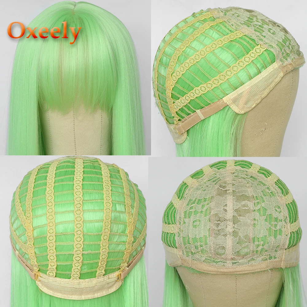 

Oxeely Long Straight Hair Synthetic Full Wigs Green Color Wig for Fashion Air Bangs Women Heat Resistant Hair Replacement Wig