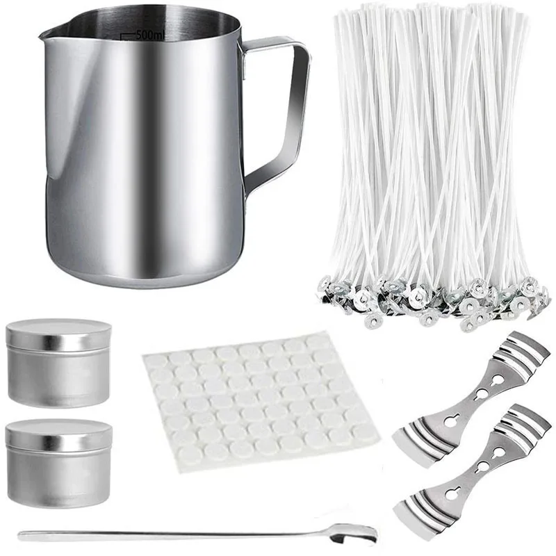 

Candle making tool set Stainless steel melting wax cup with scale cotton core holder DIY handmade aromatherapy wax sheet tool