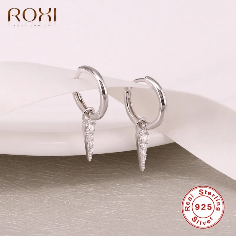 ROXI модные корейские ювелирные изделия простая серьга геометрической формы 925 пробы Серебряный треугольник кулон серьги гвоздики для женщин ювелирные изделия