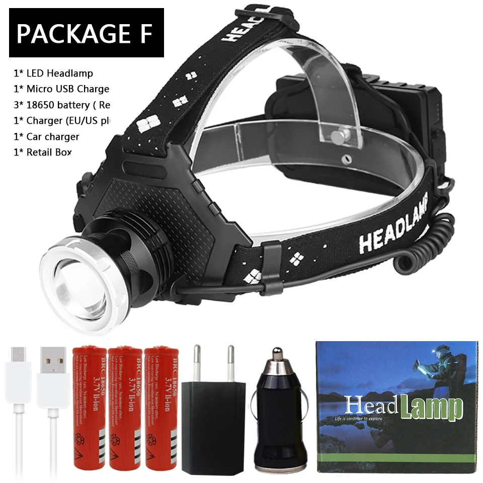 Package F Litwod z90 3800LM мощный Головной фонарь светодиодный налобный фонарь 32 Вт XHP50.2 XHP70.2 zoom Головной фонарь power bank 7800 мАч 18650 аккумулятор - Испускаемый цвет: Package F