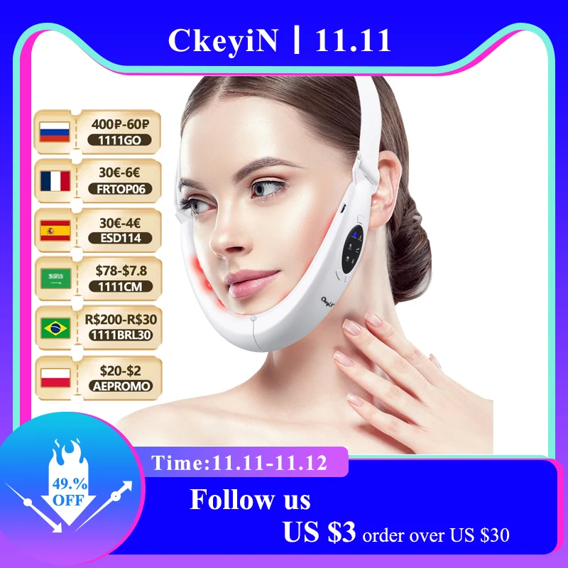 CkeyiN Micro-current V-shape Face Lifter Electric Lifting Tighten Reduce Double Chin Masseter Facial Slimming Vibration Massager