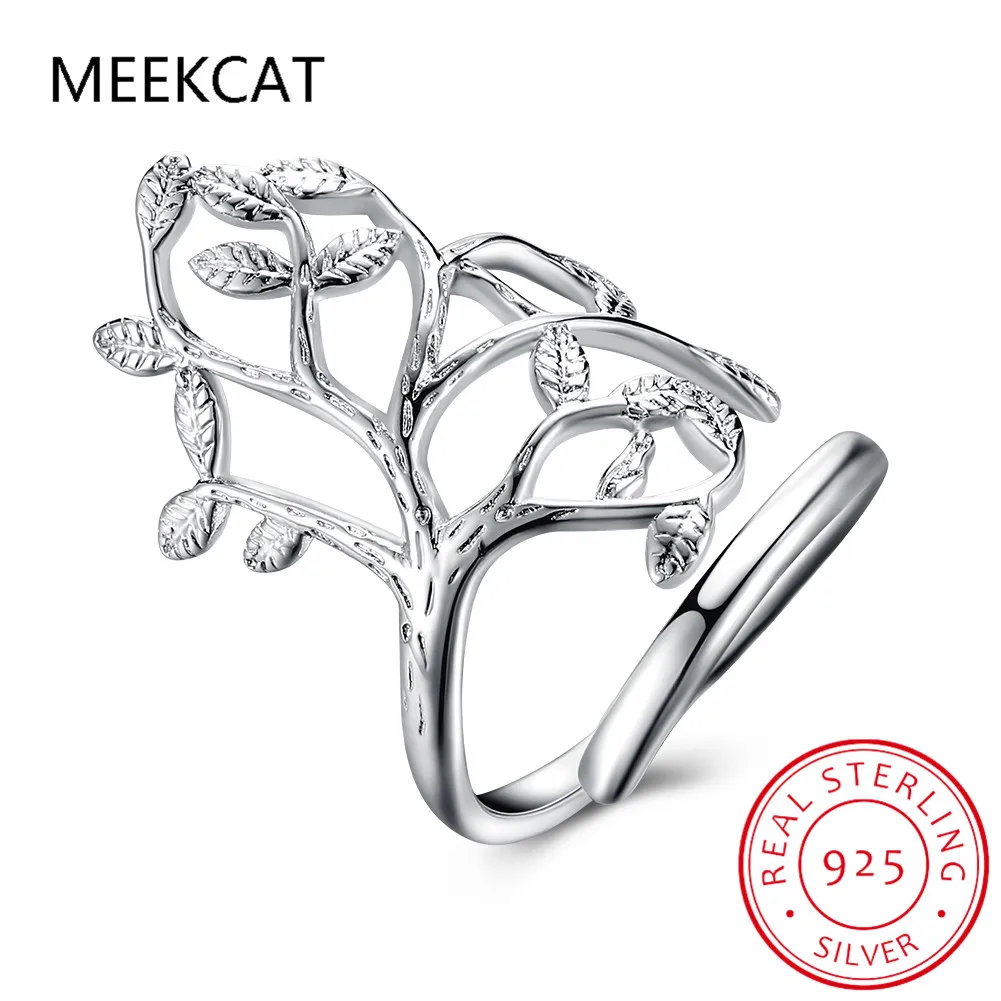 

925 Sterling Silver Tree of Life Green Tree Leaves Adjustable Finger Rings for Women Sterling Silver Jewelry SCR454