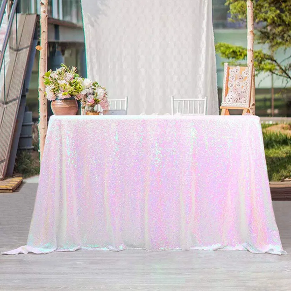 

Iridescent Sequin Tablecloth 90"x132" Rectangular Sparkly Drape Table Cloth Cover Overlay for Wedding Birthday Party Baby Shower