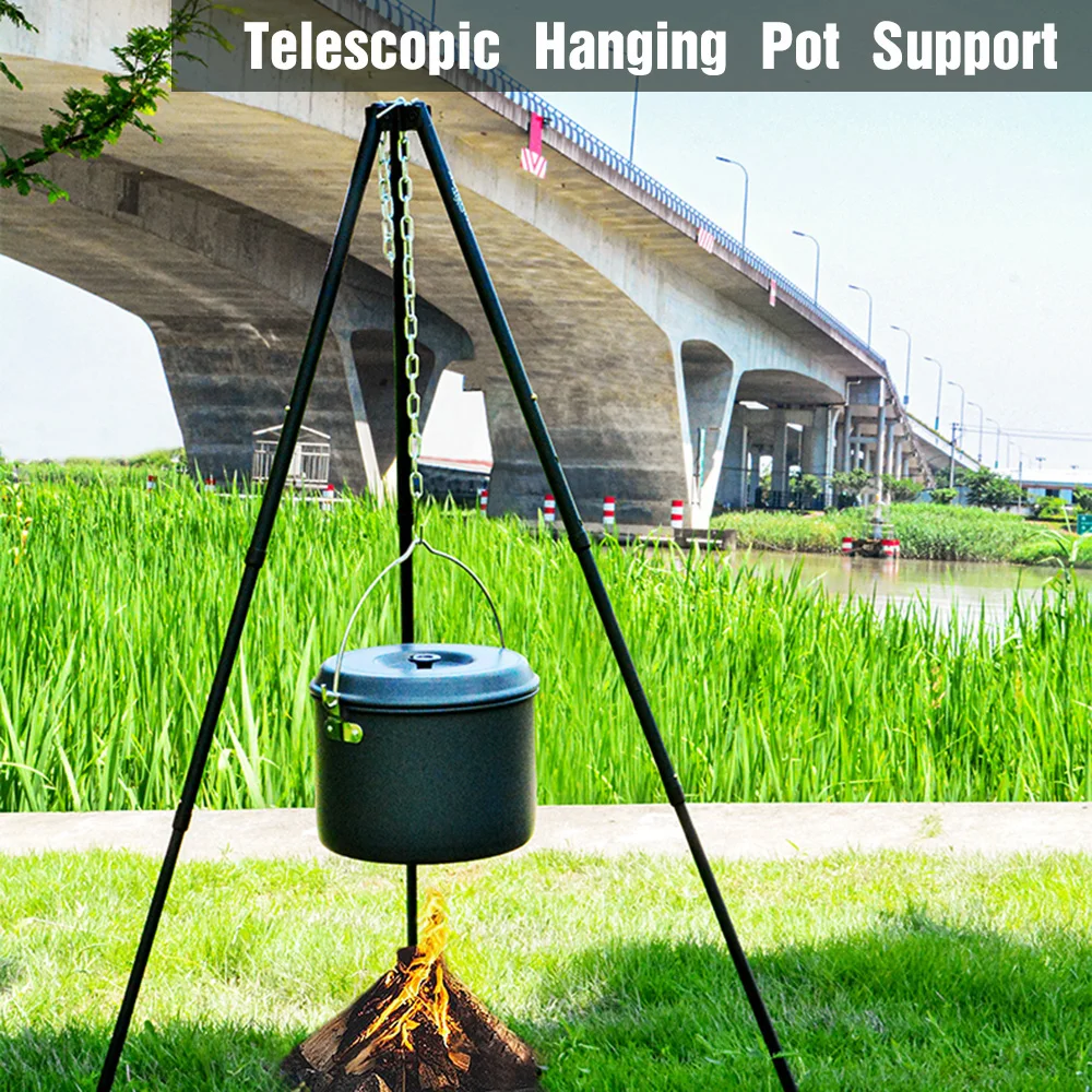 

Походный Сверхлегкий кронштейн для готовки, портативный подвесной Штатив для кастрюли, регулируемый телескопический подвесной кронштейн ...