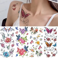 temporary tattoos roses butterfly flower fake sleeve fairy tattoo sticker for women art flash tatoo edges arm fashion stickers