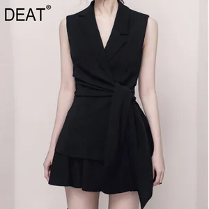 Весенняя Новинка 2021, модная однотонная одежда DEAT с V-образным вырезом и поясом, ярко-сестринский костюм из двух предметов с юбкой, WI201