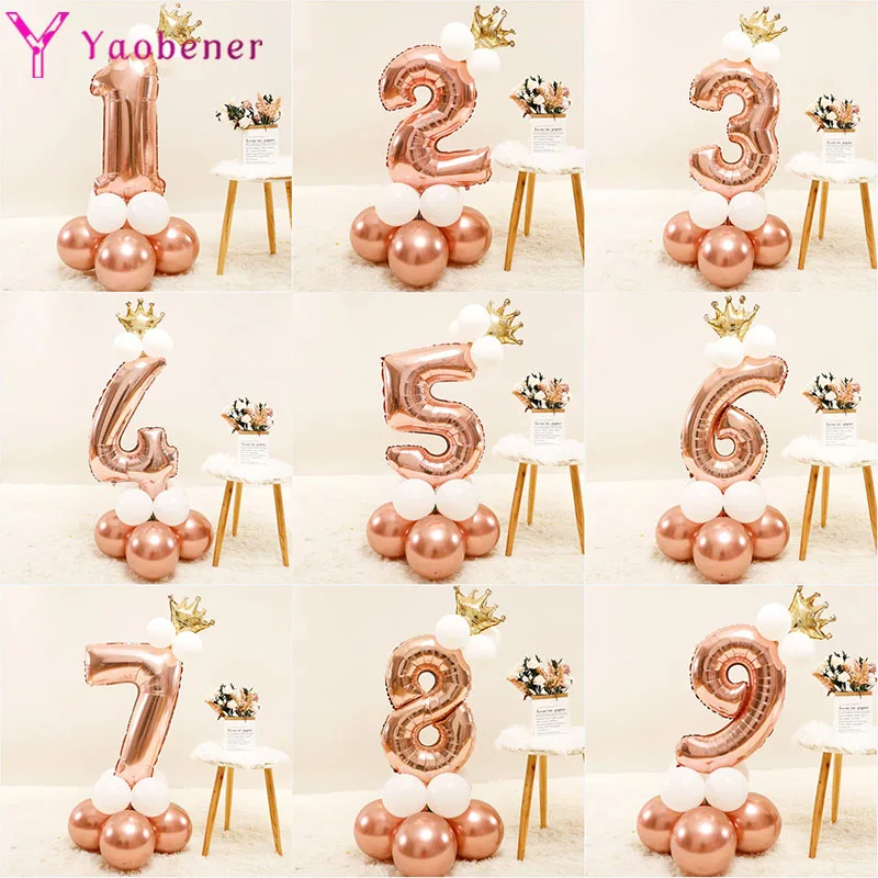 15 шт. розовое золото номер фольга латекс шар День рождения украшения для детей