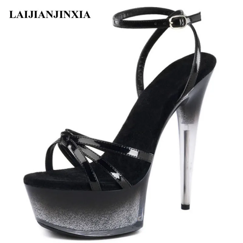 

Женские туфли для танца на каблуке 15 см, сверхтонкие сандалии на платформе, с узким ремешком, с вырезами, в римском стиле, 6-дюймовые модели об...