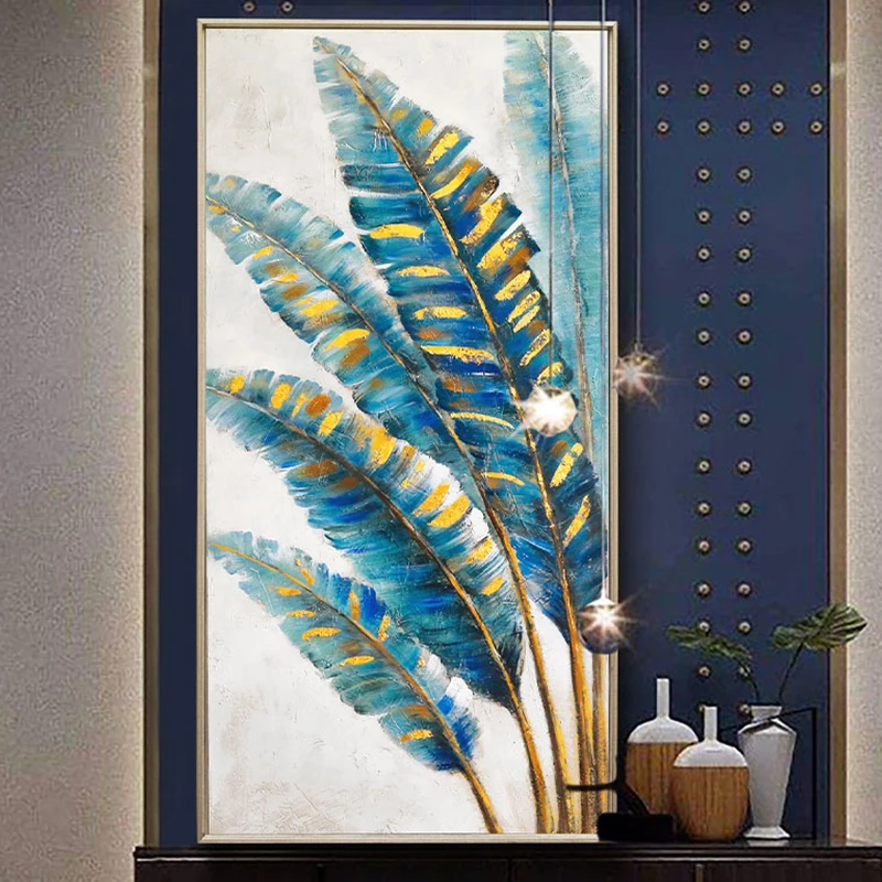 100% ручная роспись абстрактные листья искусство Масляная живопись на холсте