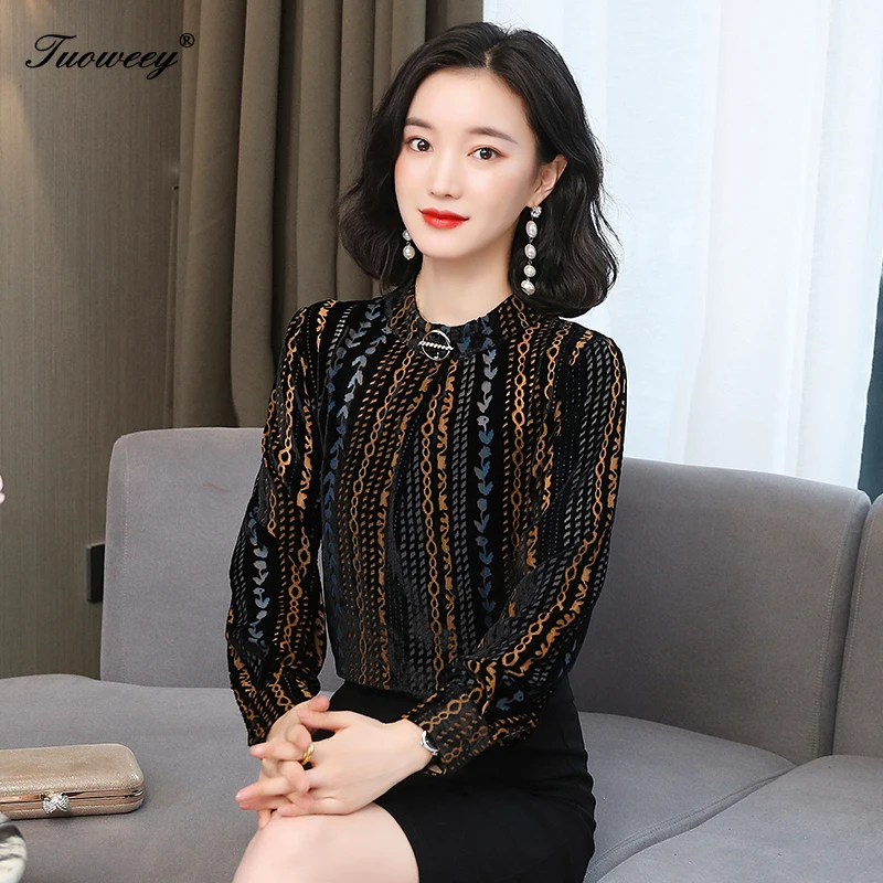 

New Arrival Fashion autumn long sleeve floral casual Shirt Female Casual o-neck blusas 4XL Plus Size elegant Printed Blouse