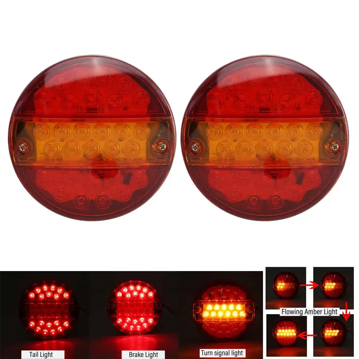 

2pcs 12V 24V Dynamic Led Car Truck Tail Light Taillight Rear Light Brake Signal Lamp Indicator for Trailer Lorry Bus