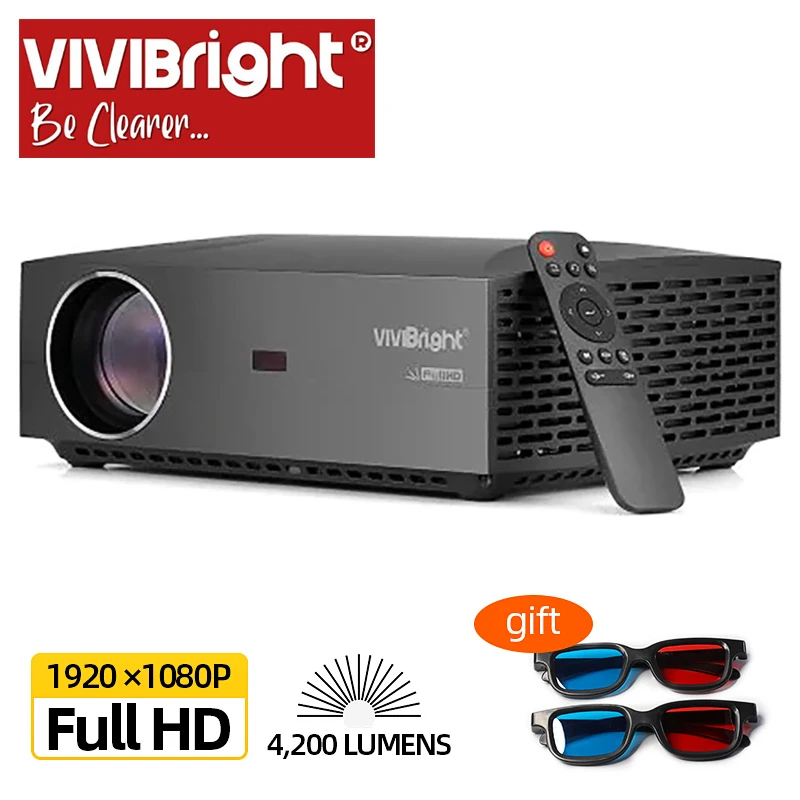 VIVIBright Real Full HD 1080P проектор, Android 9,0, wifi Bluetooth, 3D видео проектор, tv Stick, PS4, HDMI для спорта