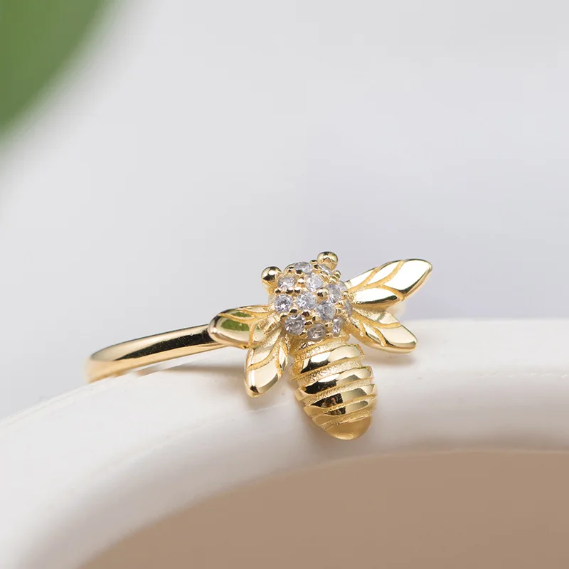 Золотая Пчела мини циркон кольцо женщина 100% Серебро 925 ювелирные изделия