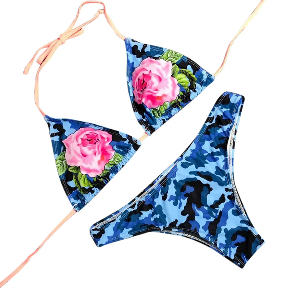 

Новое поступление праздничный женский сексуальный комплект бюстгальтеров с цветочным принтом пуш-ап Мягкий купальник купальный костюм Пл...