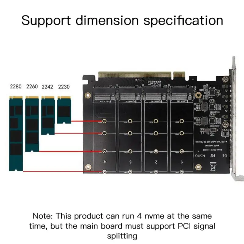 

PCI-E signal split array card PH44 NVME 4 disk array card supports SSD/M.2 PCI-E device of M.2 NVME protocol of hard disk 4-disk