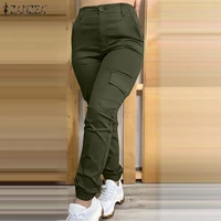 zanzea fashion women autumn trousers casual pockets cargo pantalon turnip palazzo oversize high waist solid long tactical pants