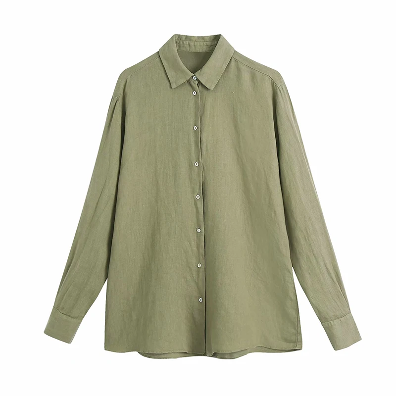 

Za 2021 Women Solid Linen Shirts Long Sleeve Female Casual Loose Shirts Blusas Femininas Chic Tops BB1544