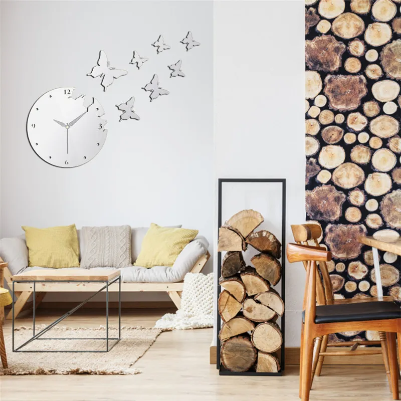 Настенные часы-бабочка зеркальные наклейки на стену 2 цвета 3D украшение для