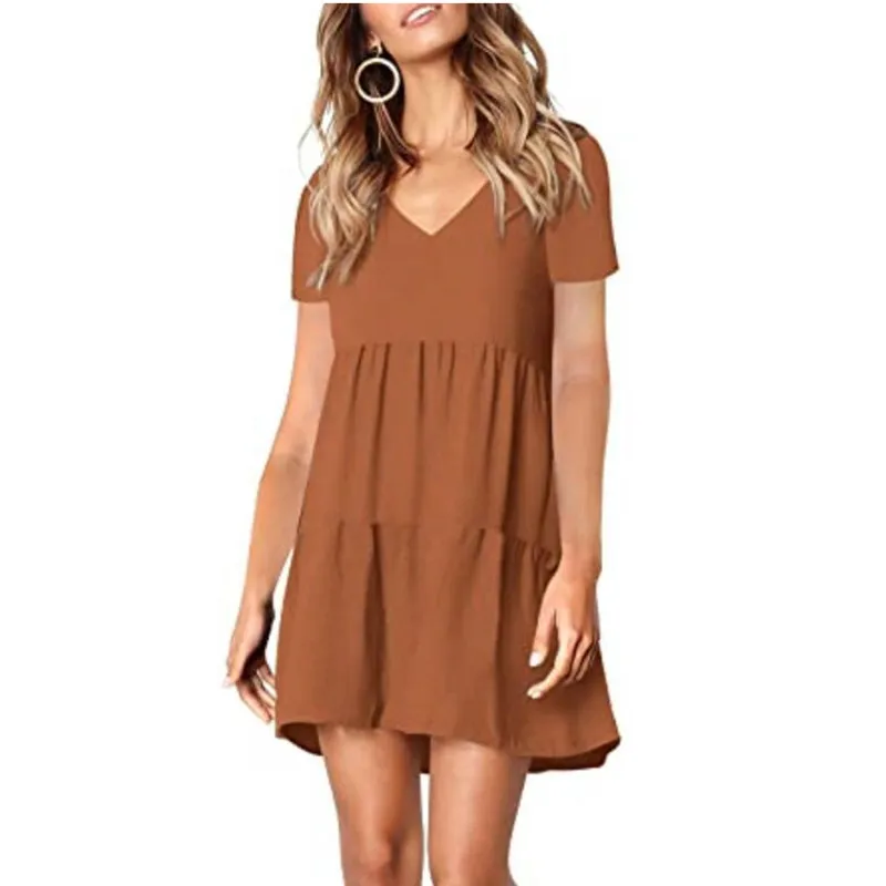 

Sexy Women Summer Solid Color V-neck Short Sleeve Dress 2021 Slim Lady Black Mini Dresses Plus Size Women Casual Beach Dress