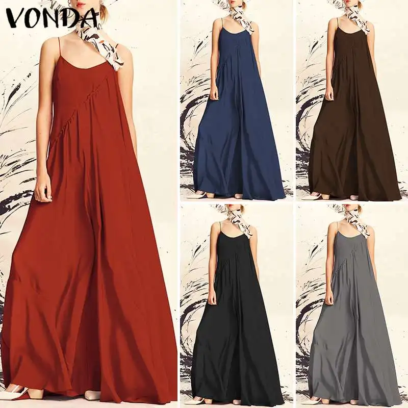 VONDA, женское платье,, летнее, Пляжное, сексуальное, на бретельках, без рукавов, длинное, макси платье, повседневное, свободное, размера плюс, Vestidos