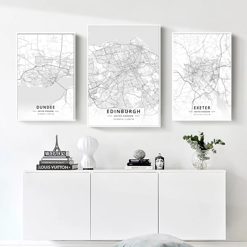 

Dundee,Edinburgh,Exeter,Farnham,Glasgow,Halifax,Modern United Kingdom City Map Poster Canvas Wall Art Print Home Decor