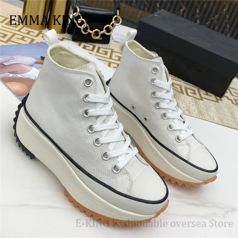 

2021 Spring High Top Canvas Shoes for Women Chunky Sole Lace Up Sneakers Female Footwear Breathable Platform Vulcanized Shoes