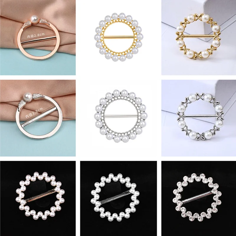 Круглая брошь с жемчугом женская элегантная в форме стразы для одежды шаль шарфа