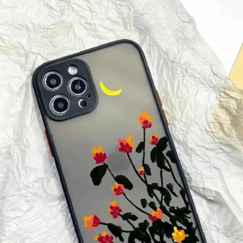 

LISM Textured Flowers Phone Case For Iphone 12 11 Pro Max Mini 6 7 8Plus X XS XR SE Good Transparent Matte Shockproof Case Cover