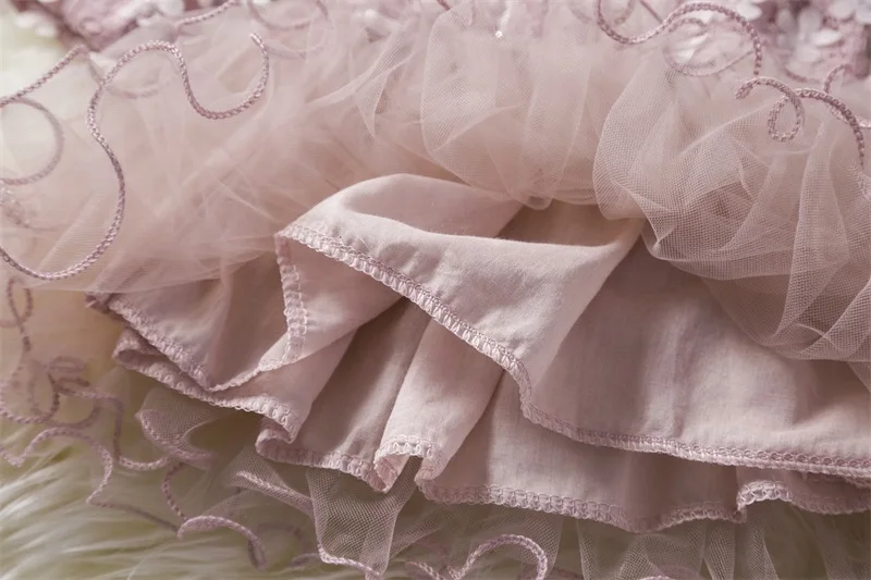 Детское Хлопковое платье-пачка с длинным рукавом цветочной вышивкой для девочек