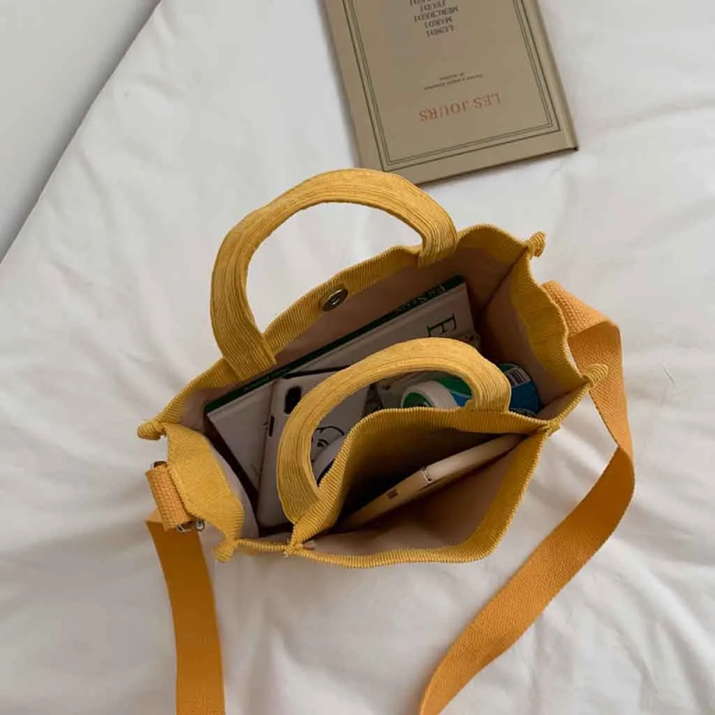 

Women Corduroy Zipper Shoulder Bag Small Cotton Canvas Handbag Casual Tote Female Eco Crossbody Bag Vintage Messenger Bags AA