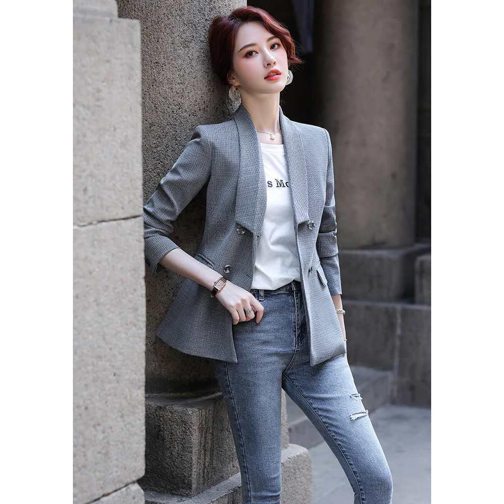 2020 модный осенний серый женский костюм куртка повседневный пальто с длинным