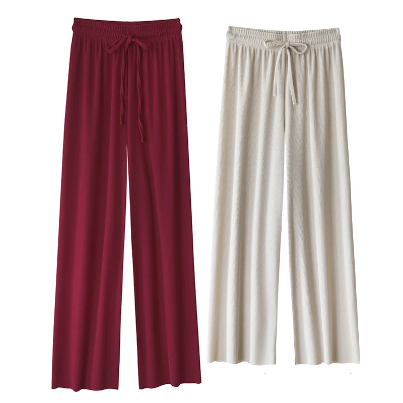 

Women's Ice Silk Wide-Leg Pants Summer Loose Straight-Leg Casual Drape Mopping Trousers/Ankle-Length Trousers KZa03