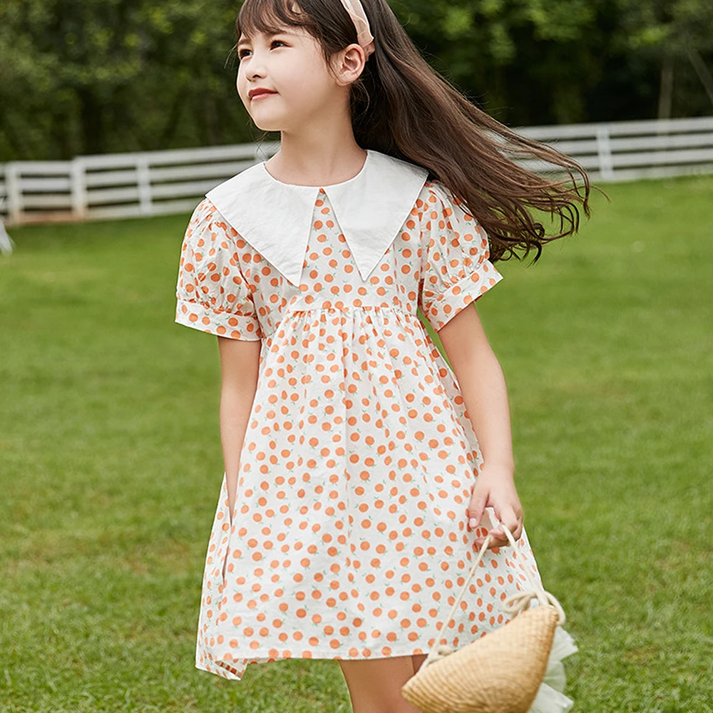

2021 New Kids Summer Strap Princess short sleeves Dress Cotton printing dot Children Clothes Girl Casual Dresses Girls Dresses