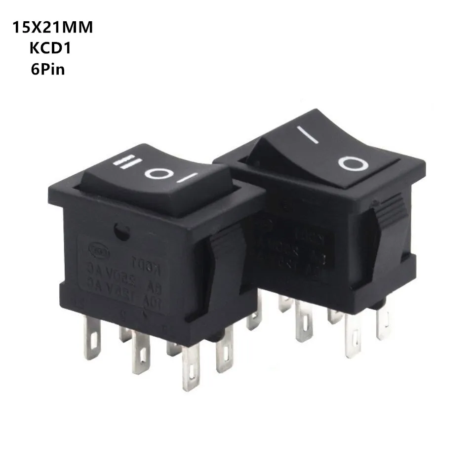 

5PCS KCD1 Mini Black 3 Pin / 6 pin On/Off/On Rocker Switch AC 6A/250V10A/125V