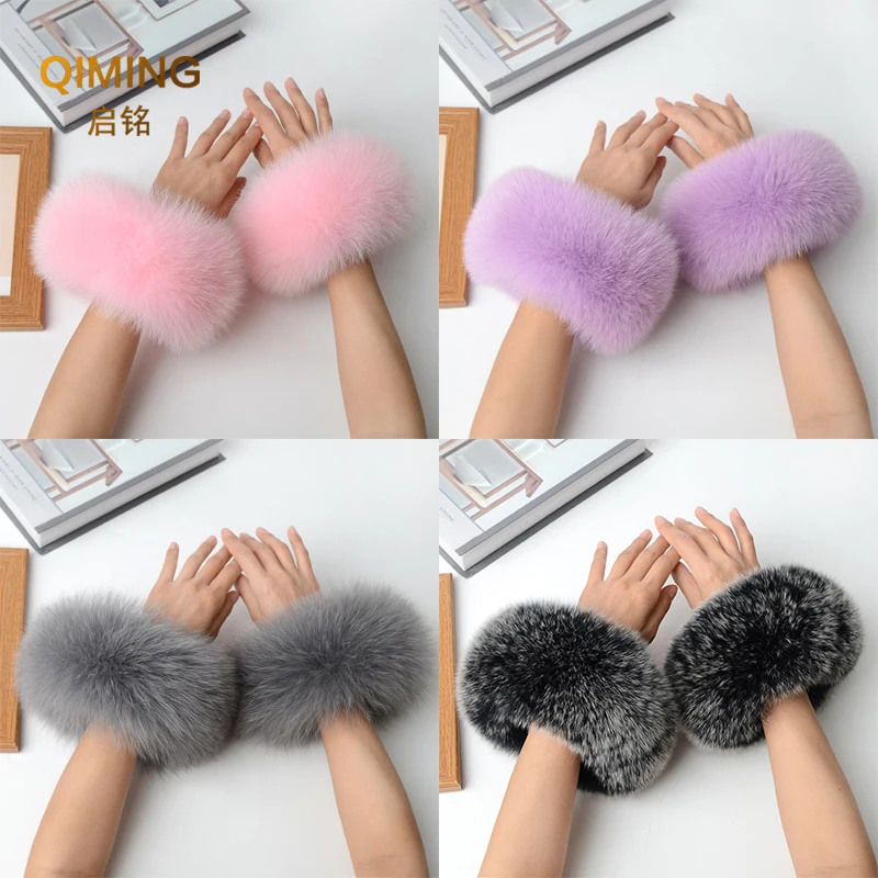 

Winter Fox Fur Cuffs Fur Sleeve Fur Collar Wool Tap Cuff Arm Warmers Women Sleeves Arms Wrist Warmer