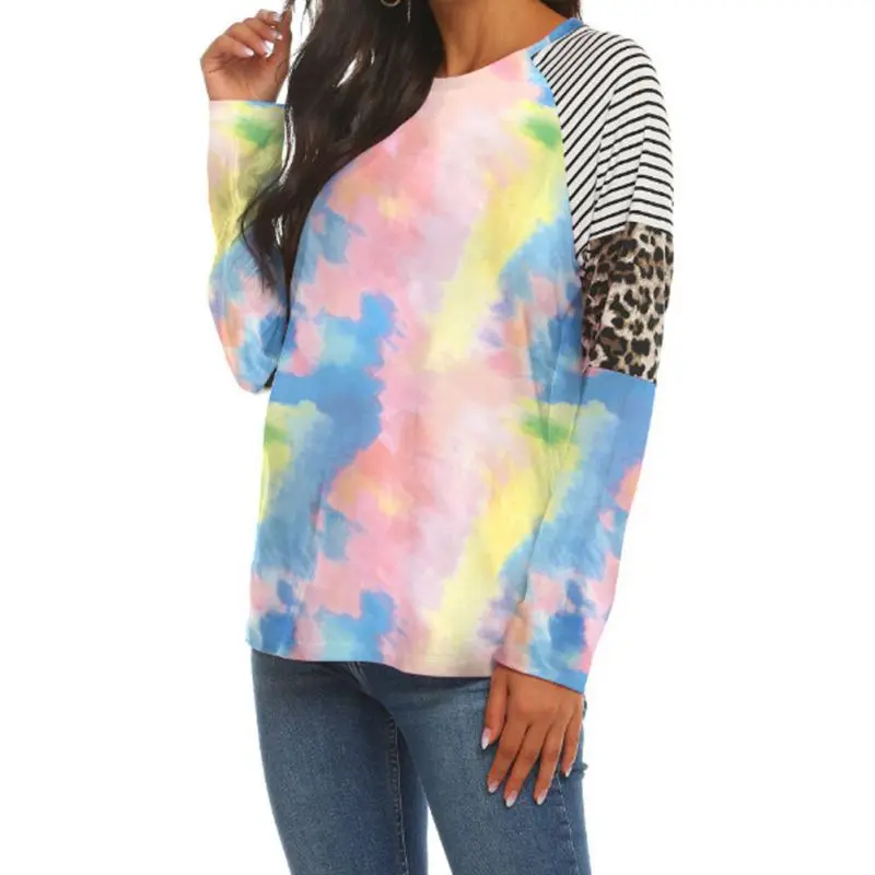 

Женская футболка с длинным рукавом и круглым вырезом, в полоску