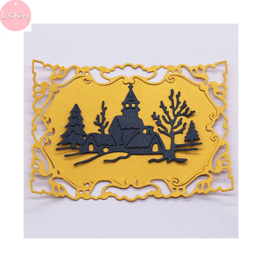Металлические штампы с изображением рождественской деревни скрапбукинг