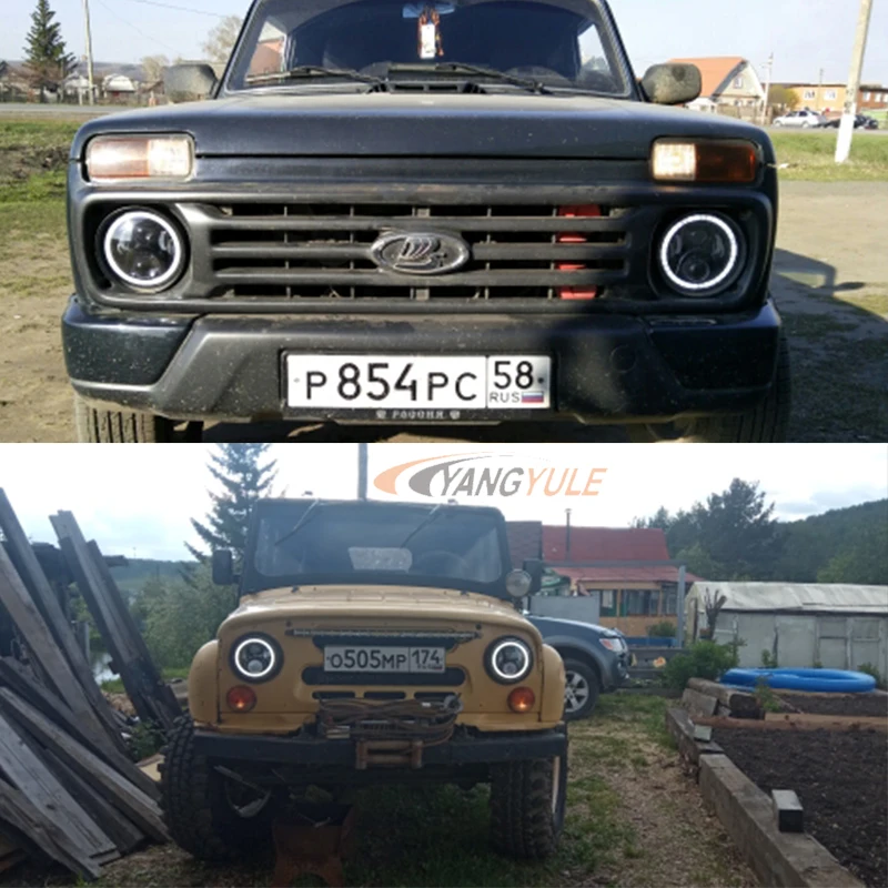 2X7 дюймов круглый светодиодный фары проекционный комплект фар для Jeep Wrangler JK TJ LJ lada niva 4x4 suzuki samurai Hummer H1 H2