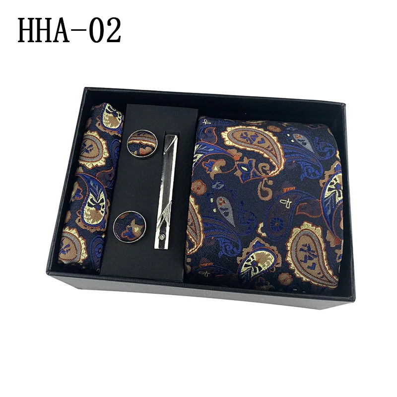 Luxury Paisley Cufflinks Handkerchief Tie Clip Necktie Set with Gift Box for Men Holiday Wedding Graduation Best Man | Аксессуары для