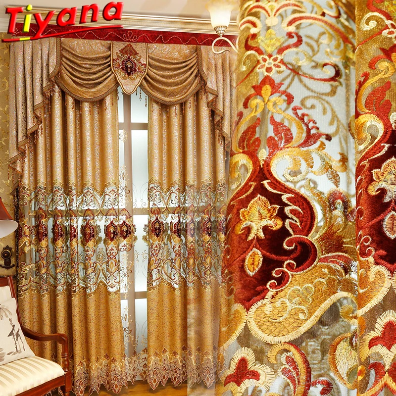 

Nordic Luxury Embroidery Curtains Yarn for Living Room Chenille Semi Blackout Curtains Tulle Flower Embroidery Curtains Yarn *VT