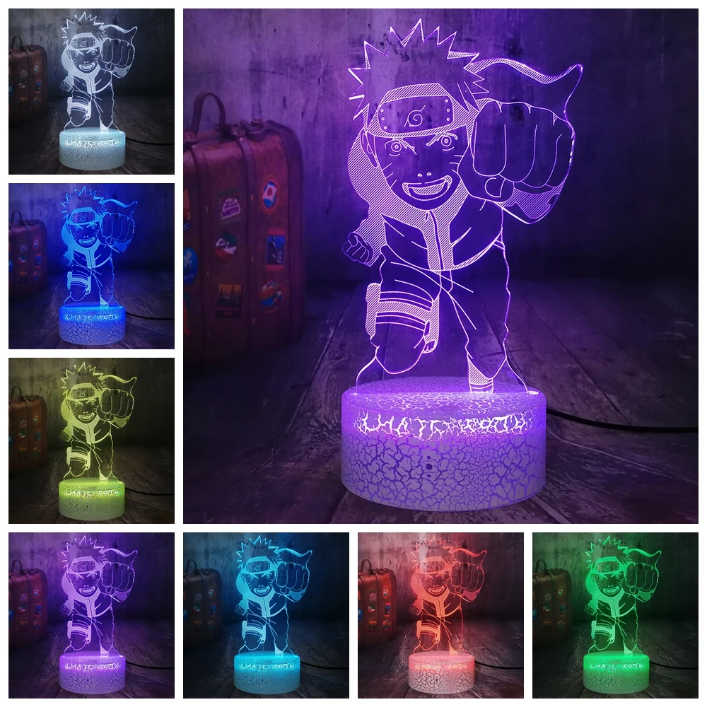 3D светодиодный ночник из аниме Fly удзумаки Наруто Оптическая иллюзия RGB 7 цветов